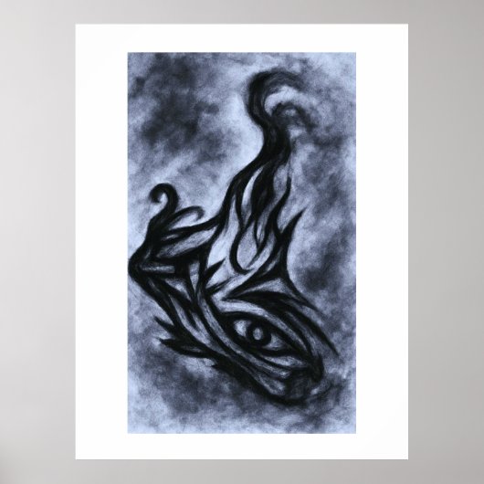 Abstract Eye and Flame Charcoal Art ポスター (正面)