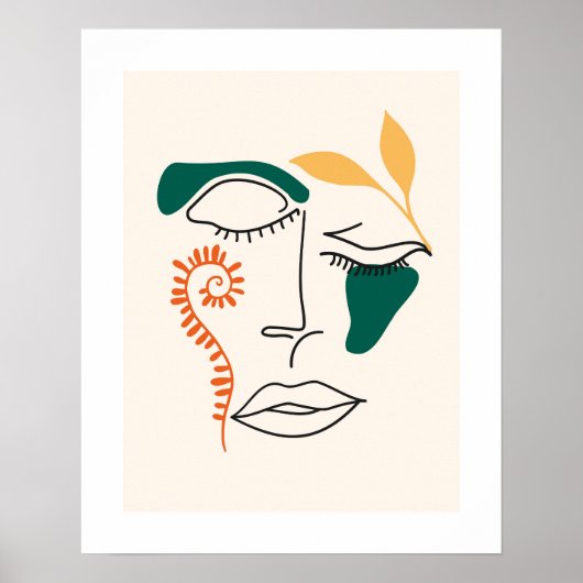Abstract Face Illustration BOHO Chic Minimalist ポスター (正面)