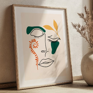 Abstract Face Illustration BOHO Chic Minimalist ポスター