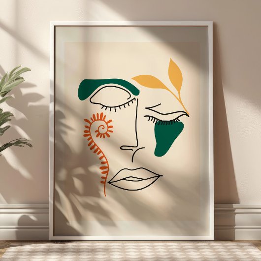 Abstract Face Illustration BOHO Chic Minimalist ポスター