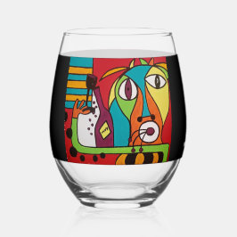 Abstract Face with Wine Stemless Wine Glass ステムなしワイングラス