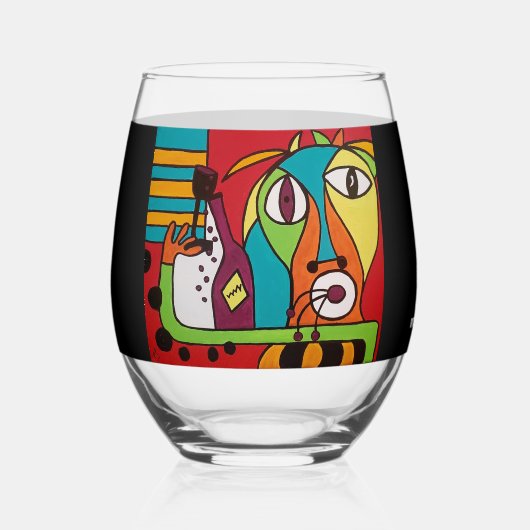Abstract Face with Wine Stemless Wine Glass ステムなしワイングラス (正面)