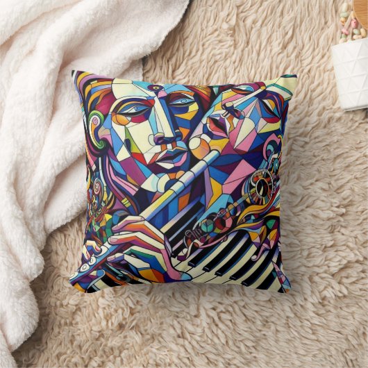 Abstract Faces and Instruments クッション (ブランケット)