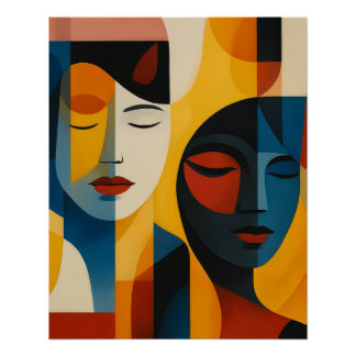 Abstract Faces Art Print, Dual Portrait, Abstract ポスター