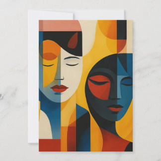 Abstract Faces Art Print, Dual Portrait, Abstract 招待状