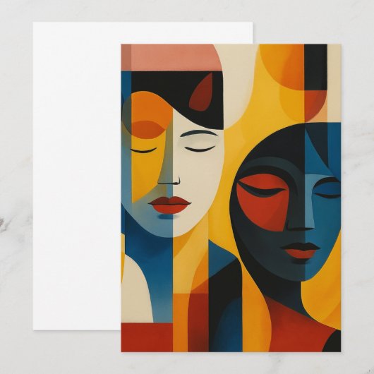 Abstract Faces Art Print, Dual Portrait, Abstract 招待状 (正面/裏面)