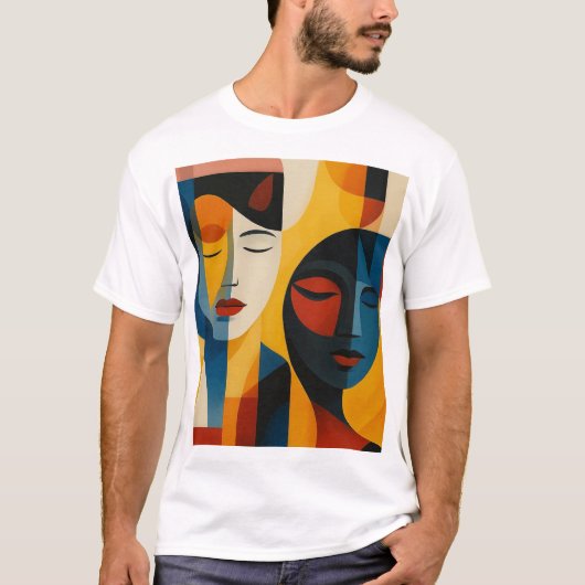 Abstract Faces Art Print, Dual Portrait, Abstract Tシャツ (正面)