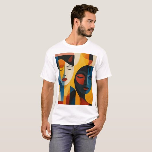 Abstract Faces Art Print, Dual Portrait, Abstract Tシャツ (正面フル)