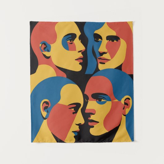 Abstract Faces Grid Art Print, Human Faces タペストリー (正面)