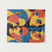 Abstract Faces Grid Art Print, Human Faces タペストリー (正面(横))