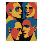 Abstract Faces Grid Art Print, Human Faces ポスター (正面)