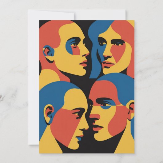 Abstract Faces Grid Art Print, Human Faces 招待状 (正面)