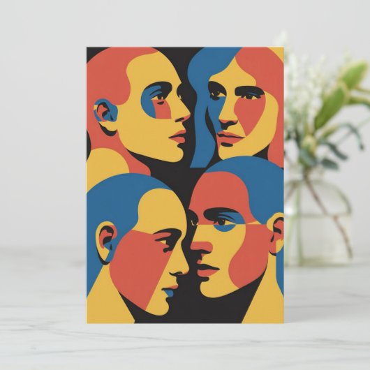 Abstract Faces Grid Art Print, Human Faces 招待状 (スタンド正面)