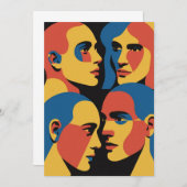 Abstract Faces Grid Art Print, Human Faces 招待状 (正面/裏面)