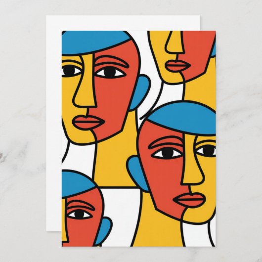 Abstract Faces Print, Vibrant Geometric Art 招待状 (正面/裏面)