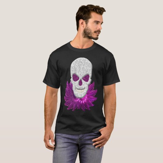 Abstract Fantasy Lacy Skull Goth Pink Eyes Tシャツ (正面フル)