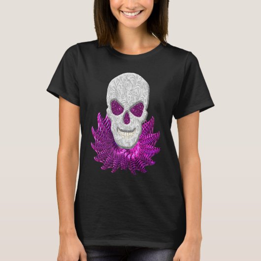Abstract Fantasy Lacy Skull Goth Pink Eyes Tシャツ (正面)