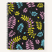 Abstract Ferns-yellow, pink and blue on dark gray ノートブック (正面)