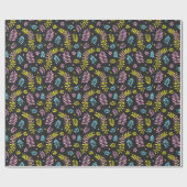 Abstract Ferns-yellow, pink and blue on dark gray ラッピングペーパー (フラット)