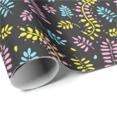 Abstract Ferns-yellow, pink and blue on dark gray ラッピングペーパー (ロールコーナー)