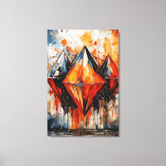 Abstract Fiery Diamond & Shadow Geometric Canvas  キャンバスプリント (正面)