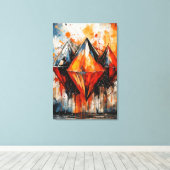 Abstract Fiery Diamond & Shadow Geometric Canvas  キャンバスプリント (インサイチュ (ウッドフロア))