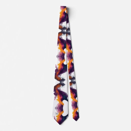 Abstract Flame Brushstroke Pattern Orange Purple ネクタイ (正面)