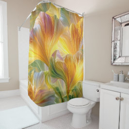 Abstract Floral Art with Yellow Petals シャワーカーテン