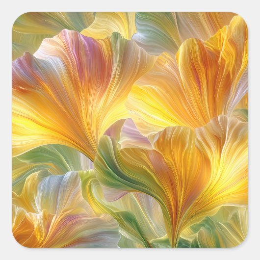 Abstract Floral Art with Yellow Petals スクエアシール (正面)