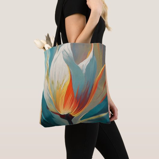 Abstract Floral Glow in Teal and Orange トートバッグ (クローズアップ)