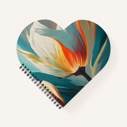 Abstract Floral Glow in Teal and Orange ノートブック (正面)