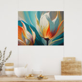 Abstract Floral Glow in Teal and Orange ポスター (キッチン)