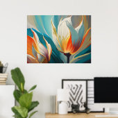 Abstract Floral Glow in Teal and Orange ポスター (ホームオフィス)
