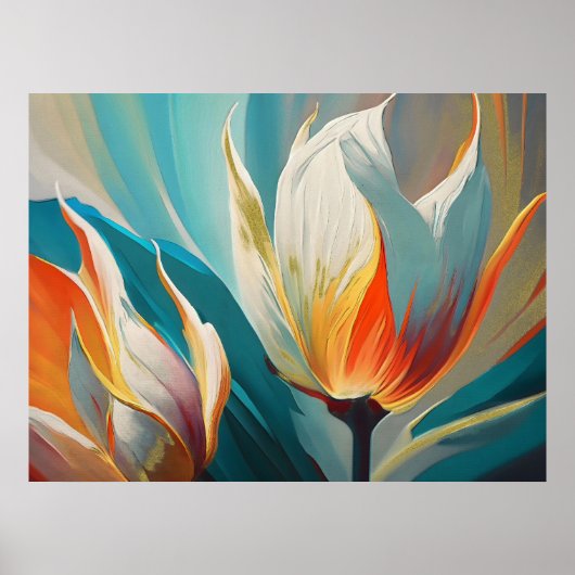 Abstract Floral Glow in Teal and Orange ポスター (正面)