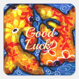 Abstract Floral Koi Fish Good Luck Greeting Card スクエアシール