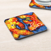 Abstract Floral Koi Fish Orange Yellow Red Blue コースター (左側)