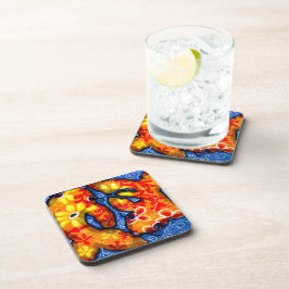 Abstract Floral Koi Fish Orange Yellow Red Blue コースター