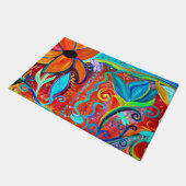 Abstract floral orange, blue intuitive art ドアマット (アングル)