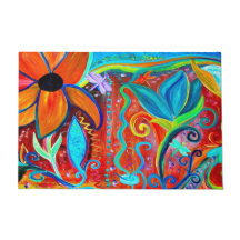 Abstract floral orange, blue intuitive art