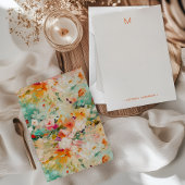 Abstract Floral Painting Monogram Name Stationery ノートカード
