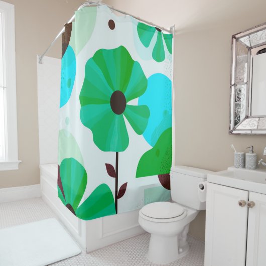 Abstract Floral Pattern シャワーカーテン (インサイチュ)