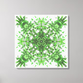 Abstract Floral Pattern In Black & Green On White キャンバスプリント (正面)