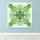 Abstract Floral Pattern In Black & Green On White キャンバスプリント (インサイチュ (ウッドフロア))