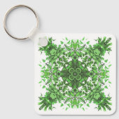 Abstract Floral Pattern In Black & Green On White キーホルダー (正面)