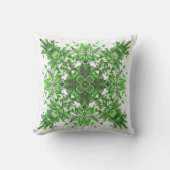 Abstract Floral Pattern In Black & Green On White クッション (正面)
