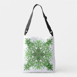 Abstract Floral Pattern In Black & Green On White クロスボディバッグ
