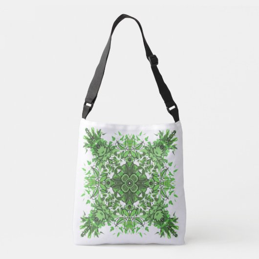 Abstract Floral Pattern In Black & Green On White  クロスボディバッグ (裏面)