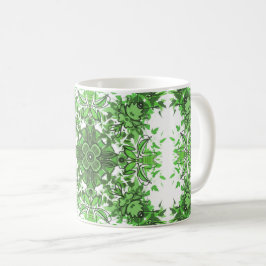 Abstract Floral Pattern In Black Green On White コーヒーマグカップ