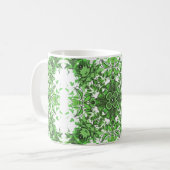 Abstract Floral Pattern In Black Green On White コーヒーマグカップ (正面左)