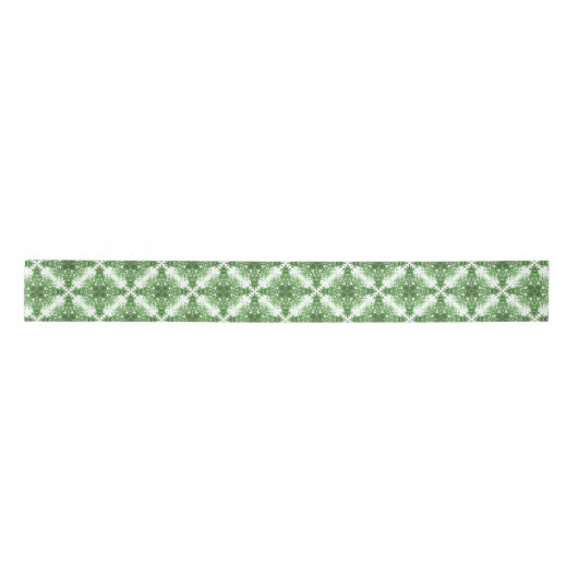 Abstract Floral Pattern In Black Green On White サテンリボン (正面)